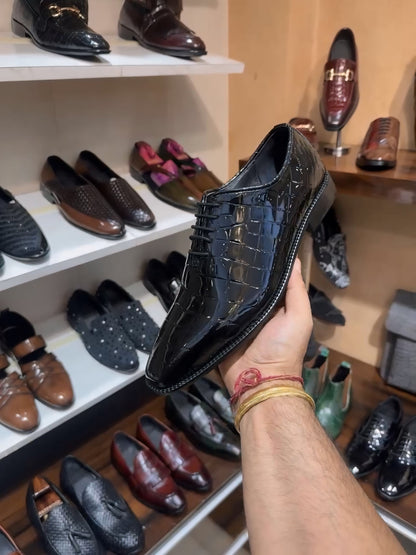 Patent Crocodile Leather Whole-cut Oxfords