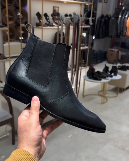 Black Pure Italian Leather Chelsea Boots with Zip