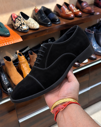 Black Suede Cap Toe Oxfords