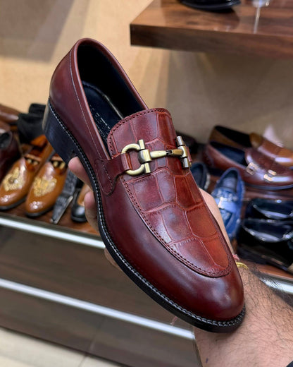 Cognac Brown Croco Spectator Horsebit Loafers
