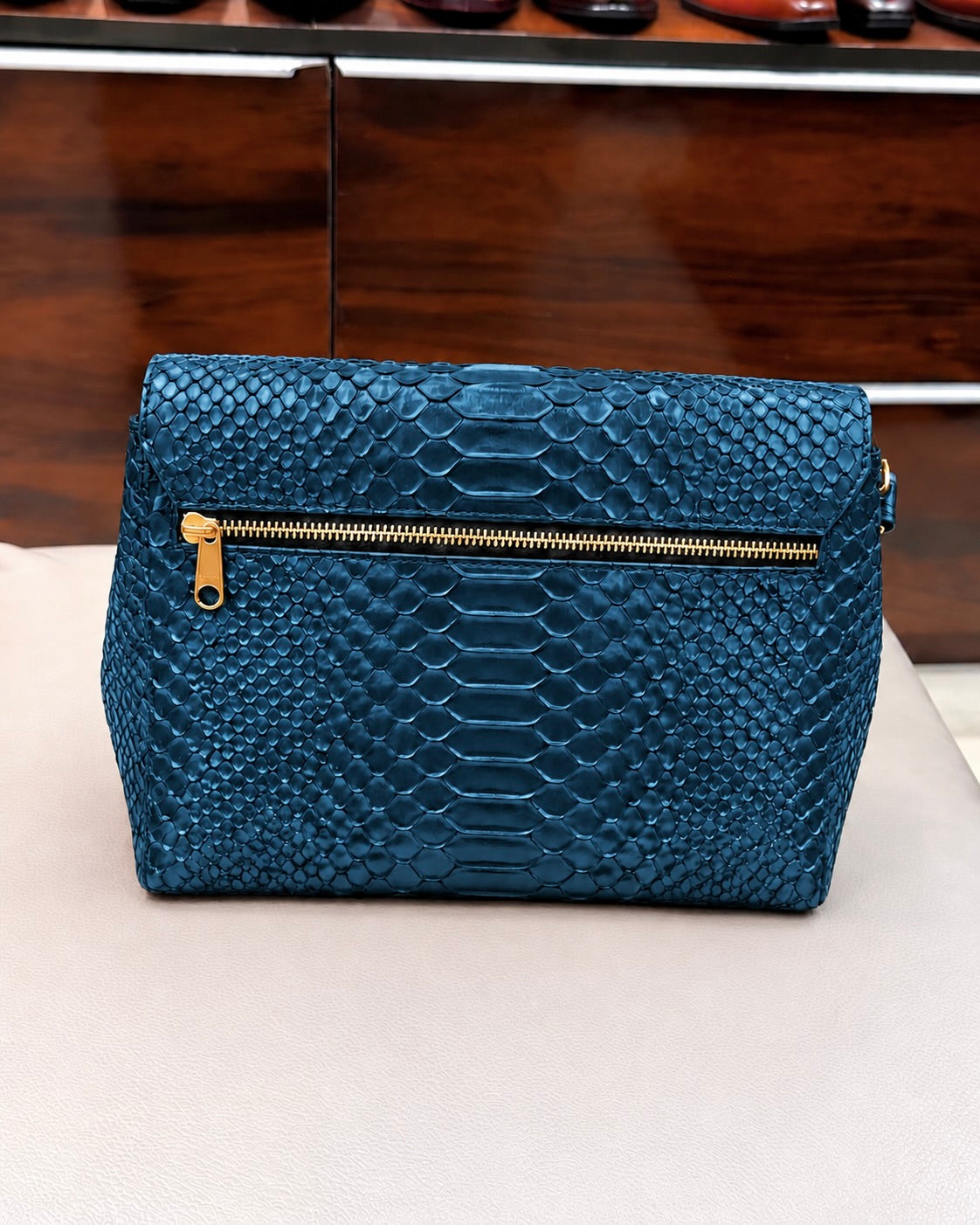Peacock Blue Cobra Scaled Cross Body Bag