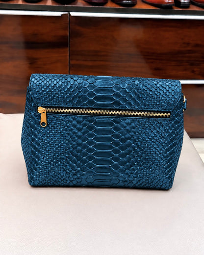 Peacock Blue Cobra Scaled Cross Body Bag