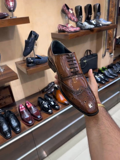 Walnut Brown Wingtip Semi-Brogue Oxfords