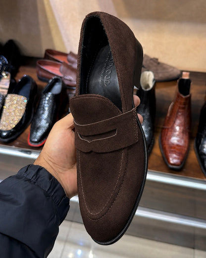 Classic Brown Suede Penny Loafers