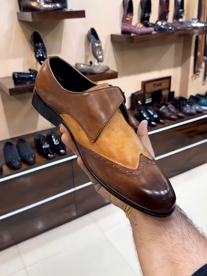 Dual-tone Patina Wing-tip Single Monks