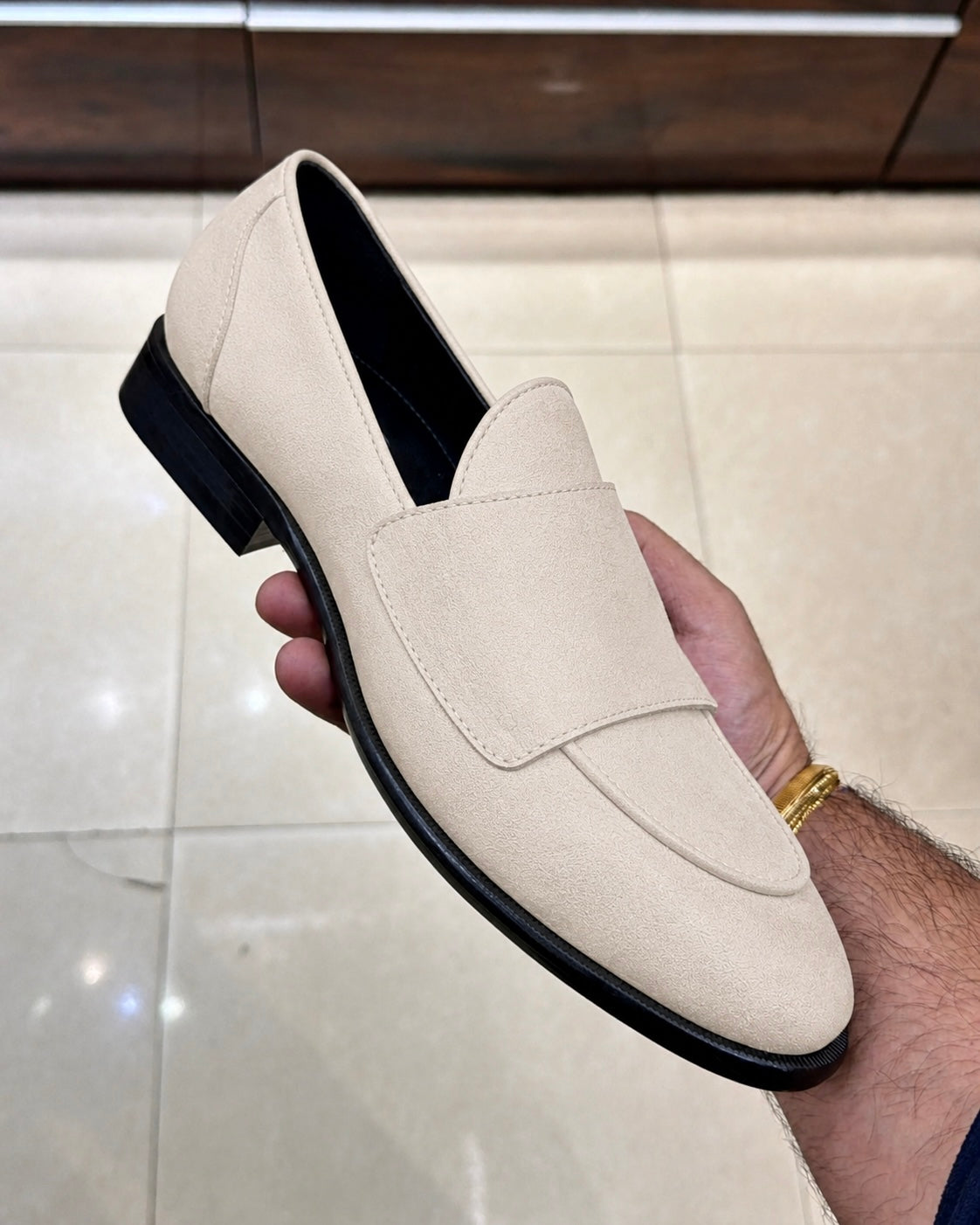 Beige Suede Double Monk Strap Loafers