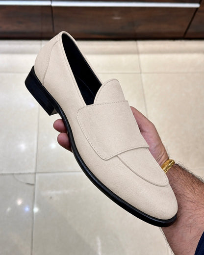Beige Suede Double Monk Strap Loafers