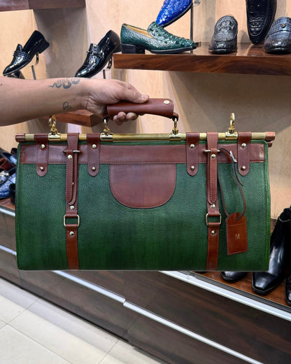 Green And Brown Duffle Bag With Zip Lock