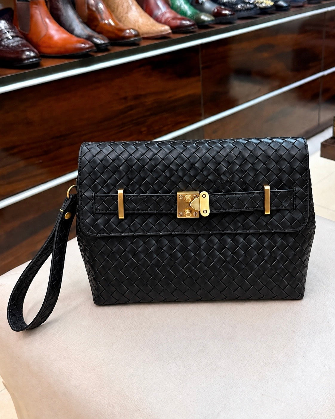 Black Hand-woven Leather Cross Body Bag