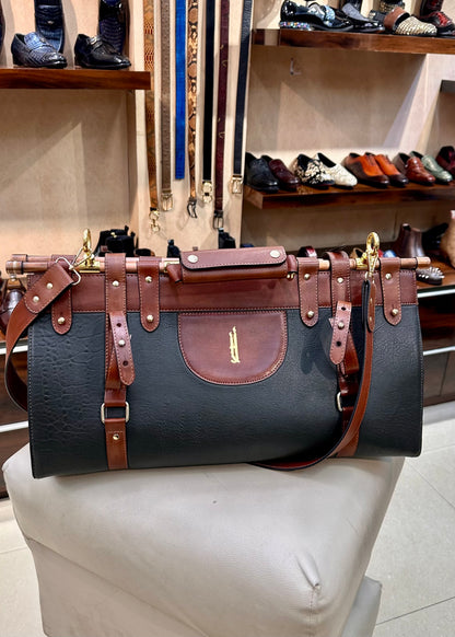 Custom Handmade Two-tone Italian Leather Duffel Bag