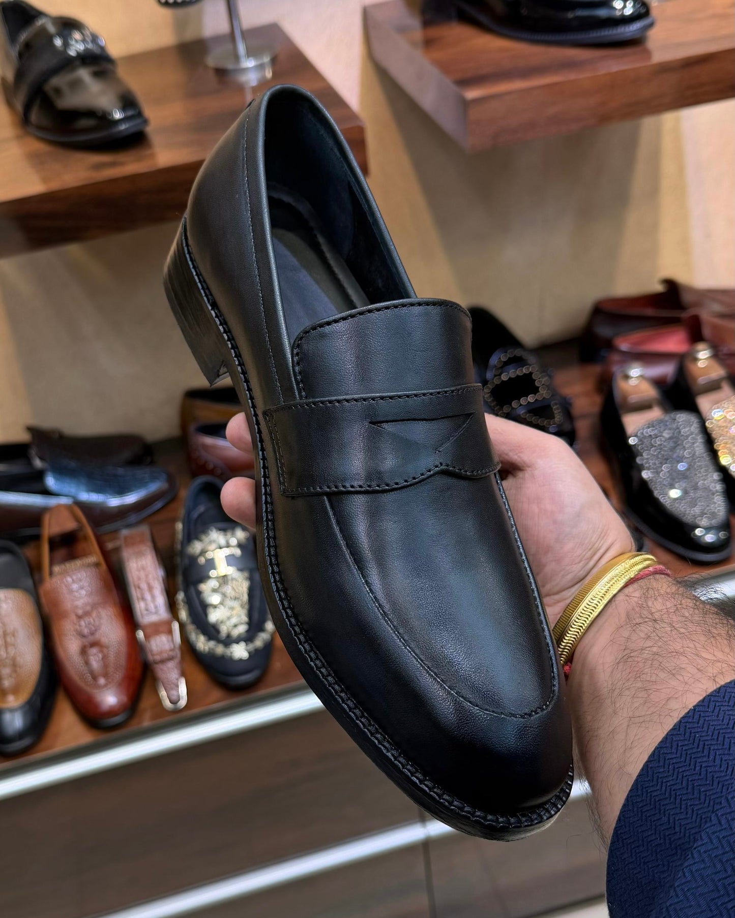 All Black Penny Loafers with Round Toe