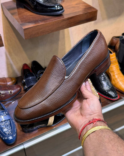 Brown Full Grain Leather Belgian Loafers with 270 Degree Welted Sole