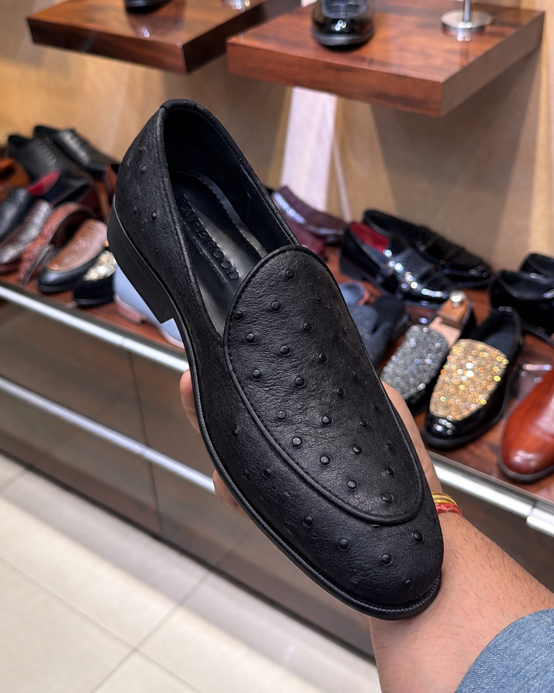 Black Real Ostrich Skin Belgian Loafers