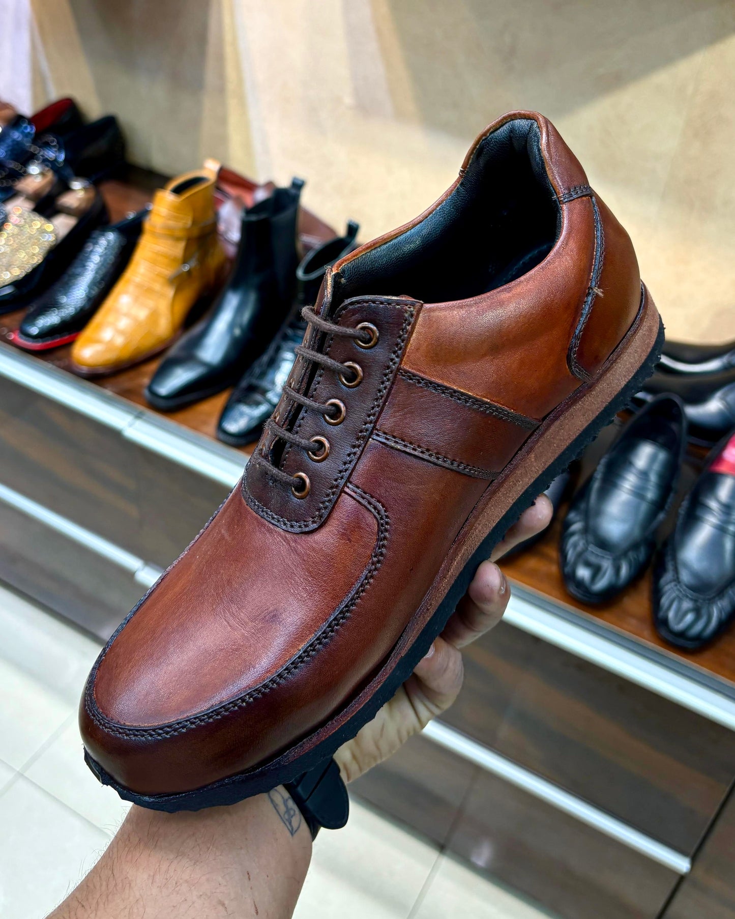 Burnished Tan Sneakers with Eva Sole