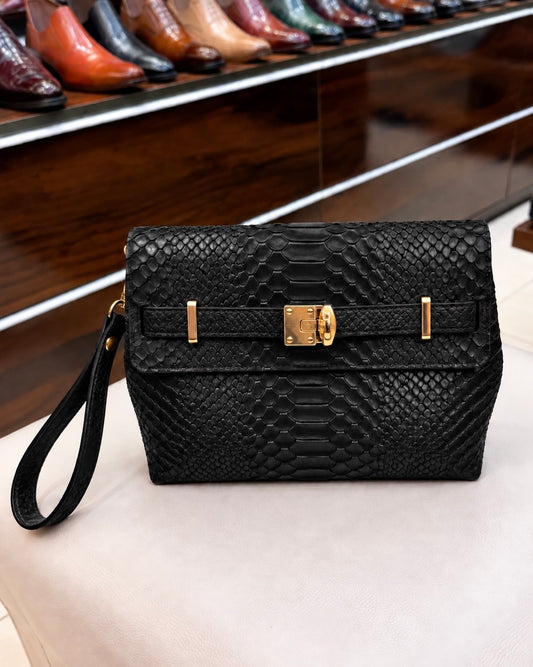 Black Cobra Scaled Cross Body Bag