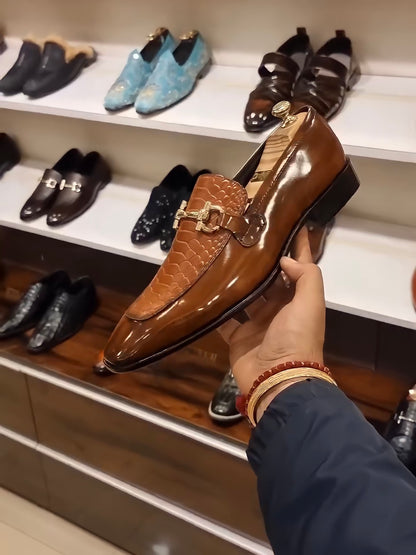 Tan Cobra Scaled Spectator Moccasins