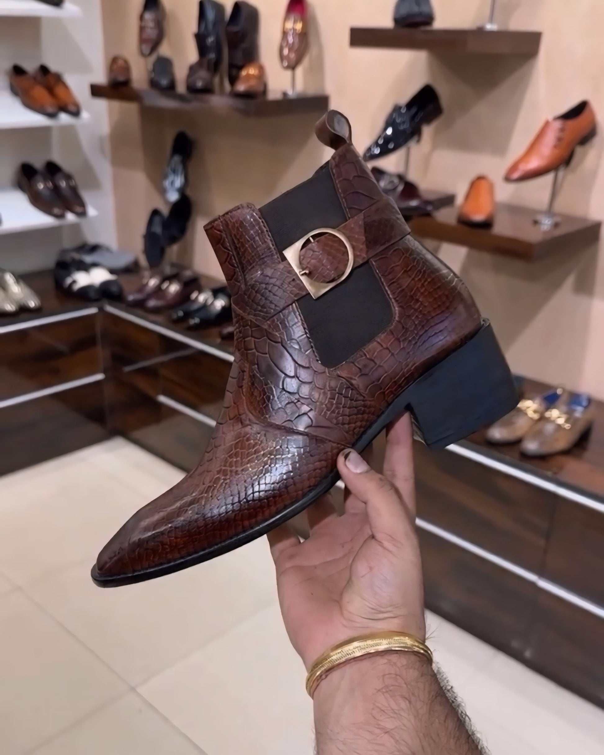 Burnished Cobra Scaled High-heel Chelsea Boots UK1