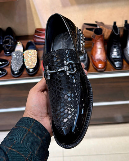 Signature Patent-snake Foil Studded Heel Red Bottom Moccasins