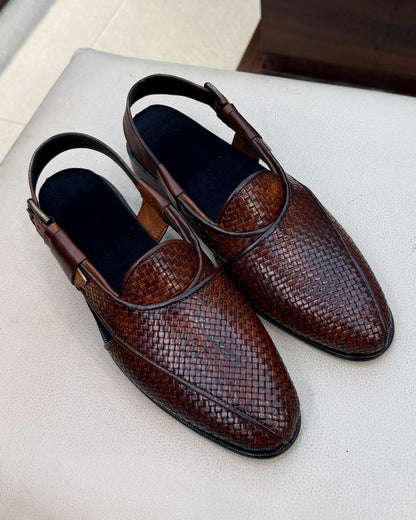 Burnished Tan Braided Leather Peshawaris