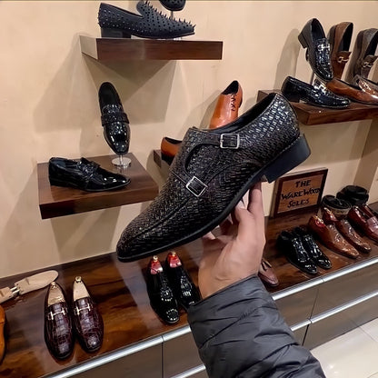 Black Braided Leather Double Monks