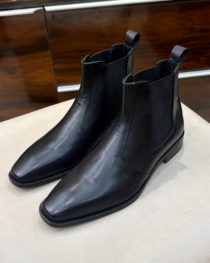 Classic Black Italian Leather Chelsea Boots with Chisel Toe