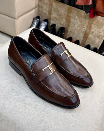 Brown Gold T-Bit Loafers