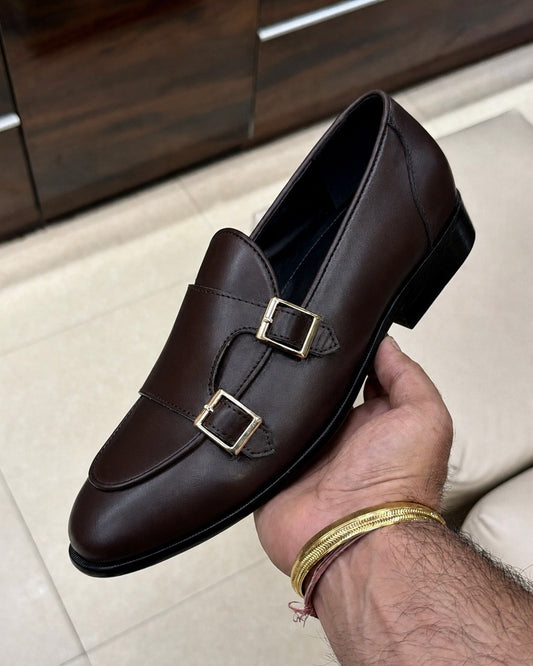 Dark Brown Double Monk Strap Loafers