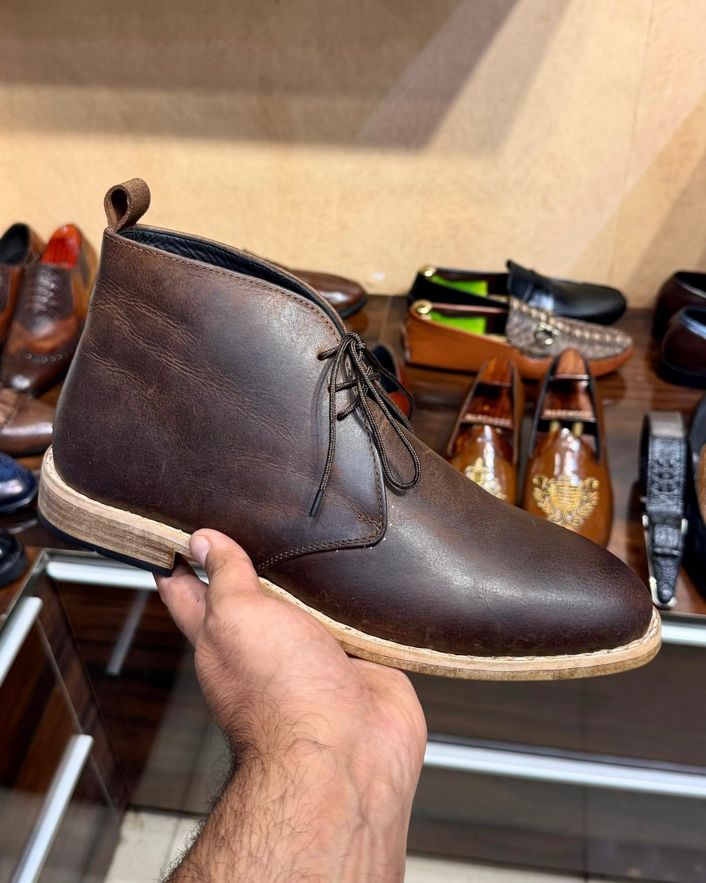Goodyear Welted Vintage Brown Chukka Boots in Waxed Full Grain Leather