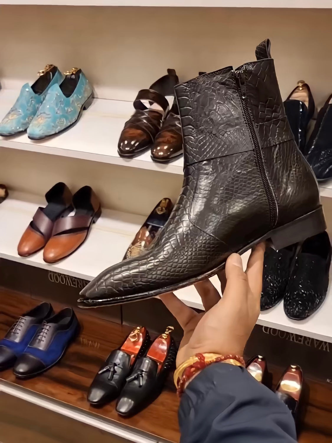 Charcoal Black Cobra Scaled Zip Boots