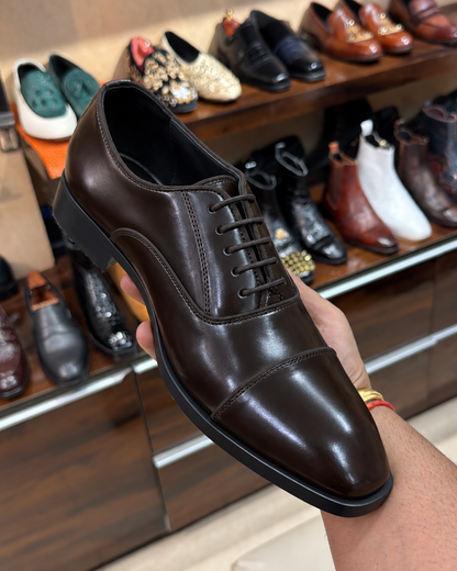 Polished Coffee Brown Cap Toe Oxfords