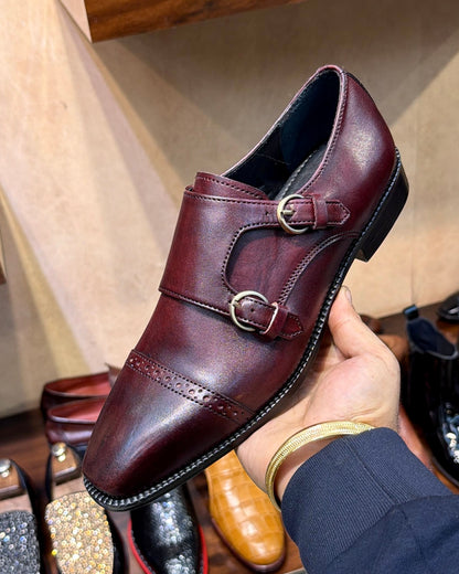 Deep Burgundy Double Monk Strap Shoes