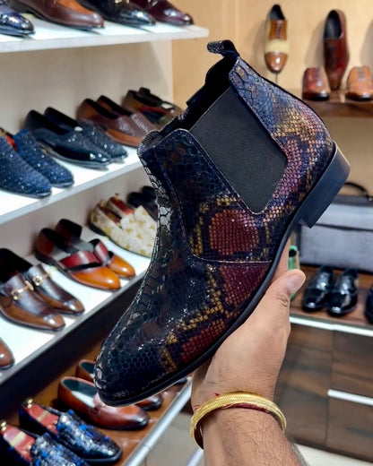 Exotic Metallic Snake Foil Zipper Boots