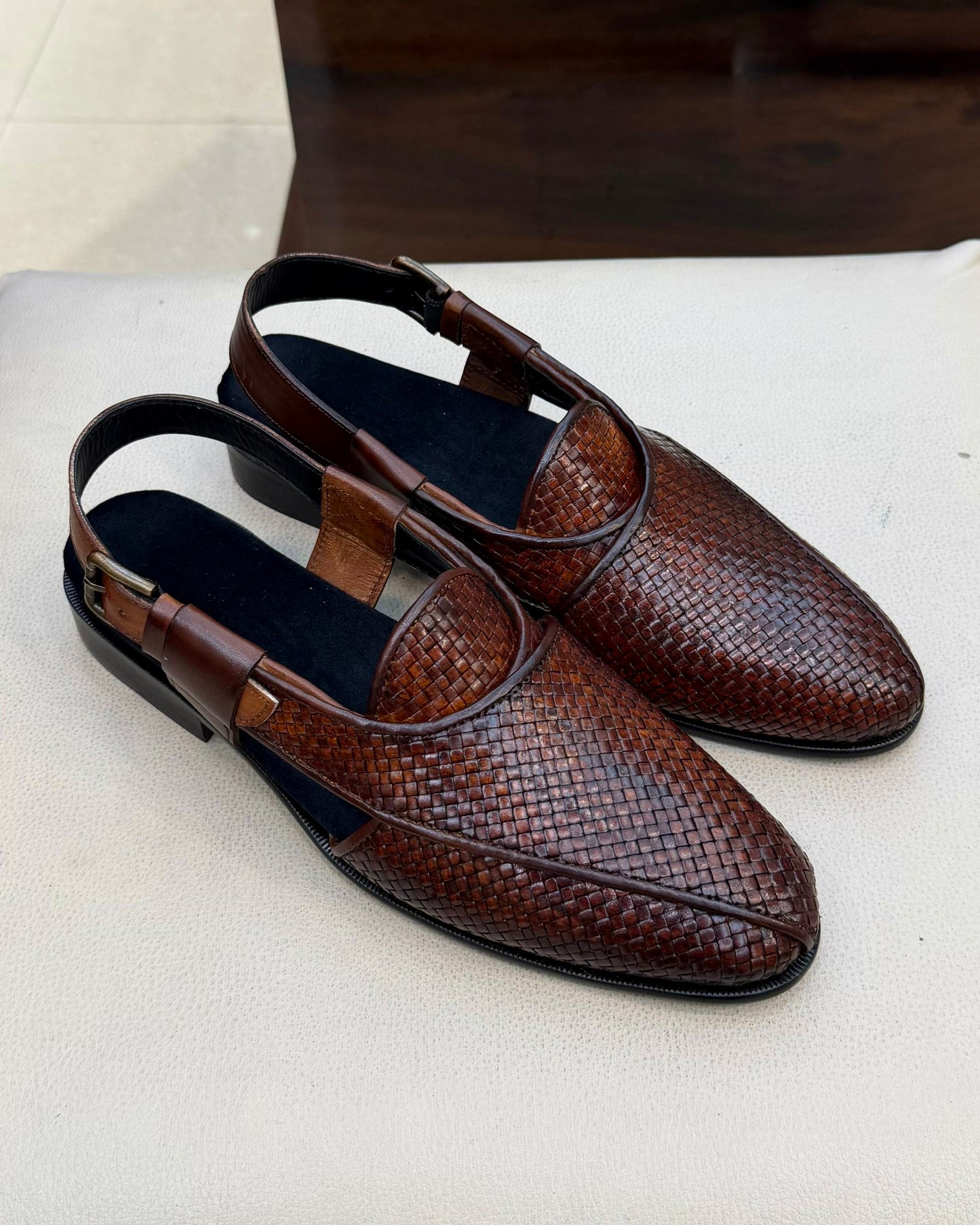 Burnished Tan Braided Leather Peshawaris