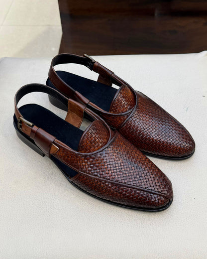 Burnished Tan Braided Leather Peshawaris
