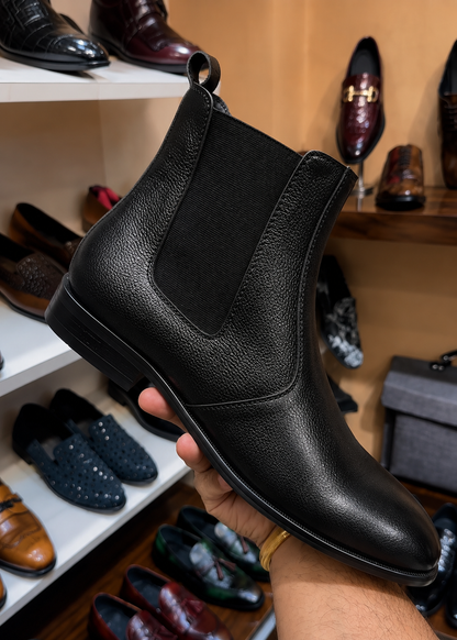 Black Full Grain Leather Chelsea Boots