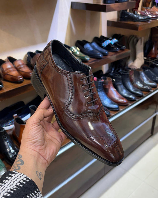 Mirror Gloss Dual-tone Semi-brogue Oxfords with 3.5 Inch Elevation