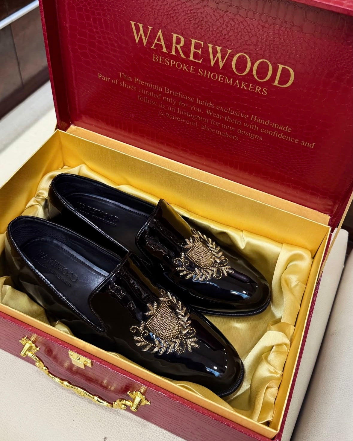 Black Patent Leather Hand-embroidered Loafers