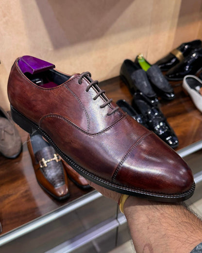 Classic Burnished Brown Cap Toe Oxford Shoes