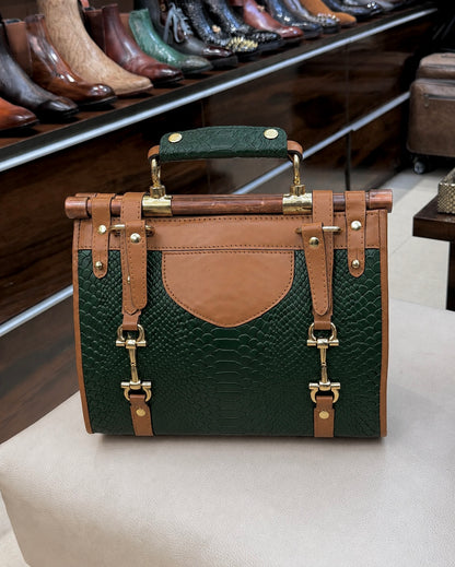 Dark Green And Medium Brown Handbang