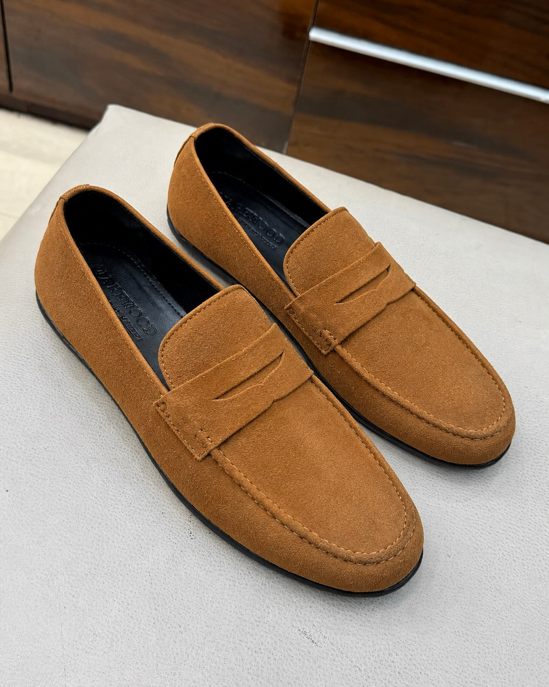 Tan Suede Driving Loafers