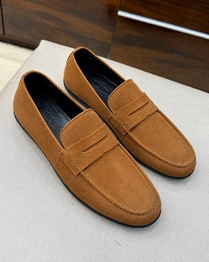 Tan Suede Driving Loafers