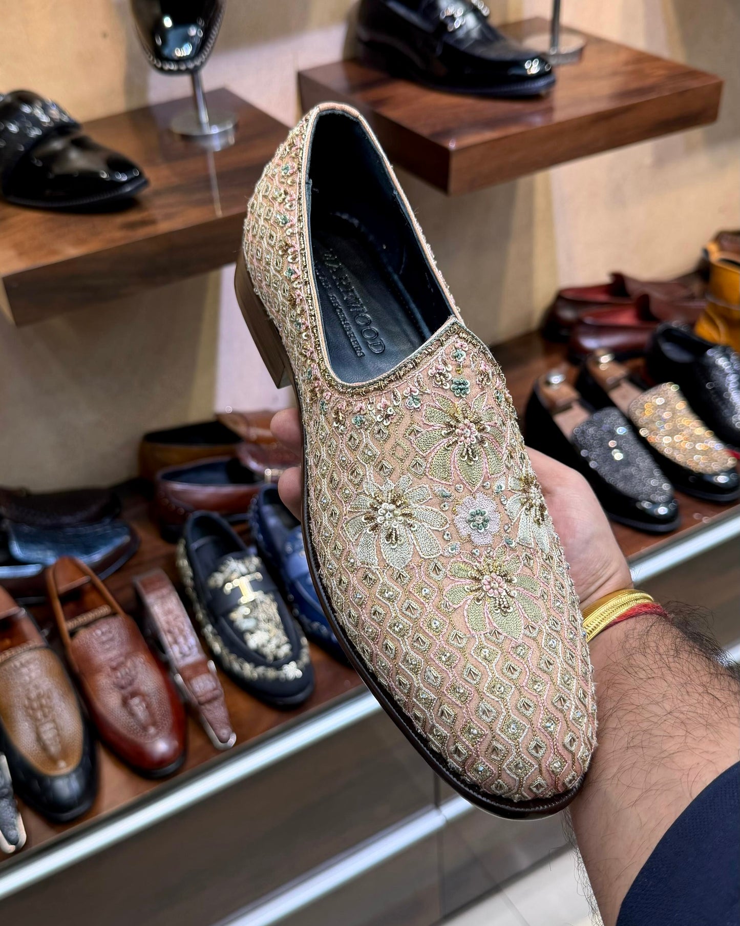 Limited Edition Floral Hand-embroidered Mojaris on Raw Silk