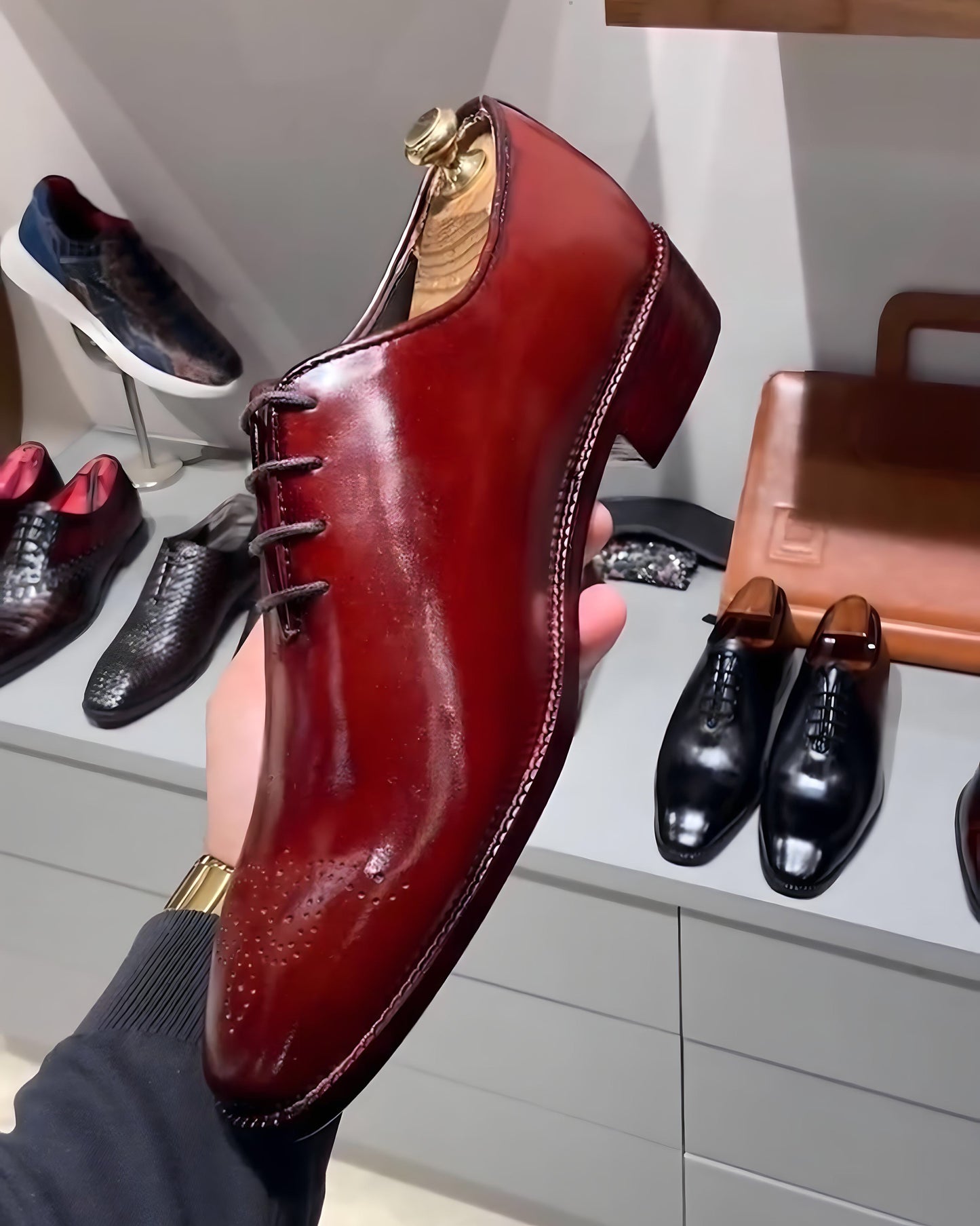 Cherry Red Patina Wholecut Oxfords
