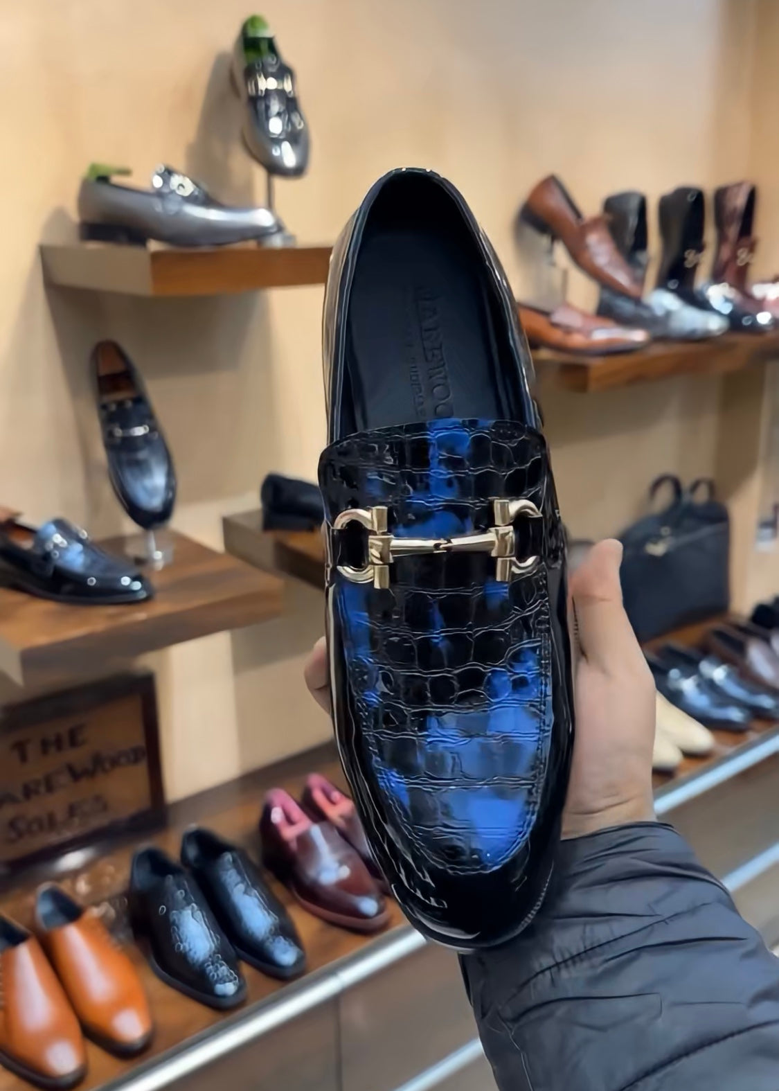 Black-blue Crocodile Spectator Moccasins