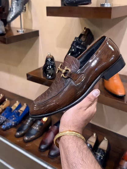 Light Brown Cobra Scaled Spectator Moccasins