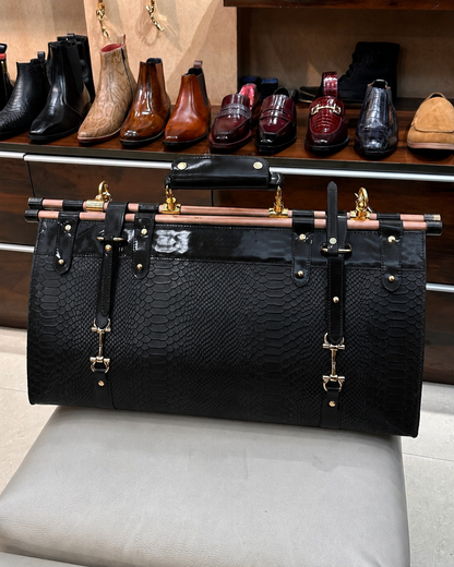 Black Cobra Scaled Duffle Bag With Copper Pipe