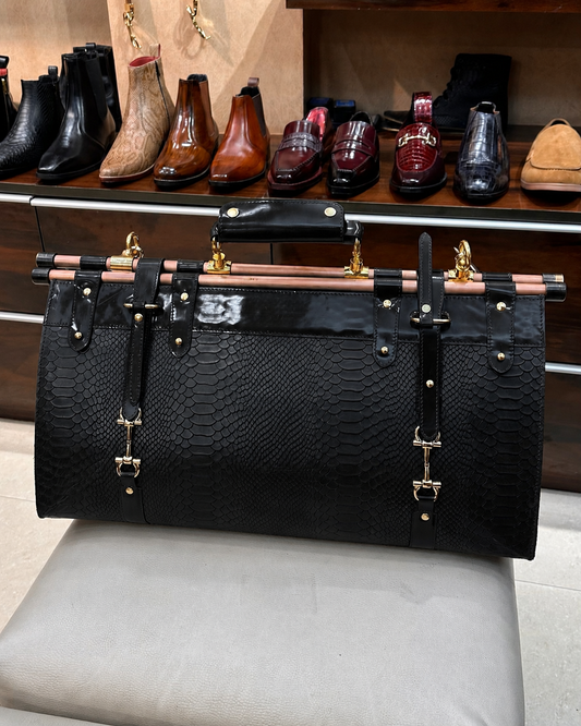 Black Cobra Scaled Duffle Bag With Copper Pipe
