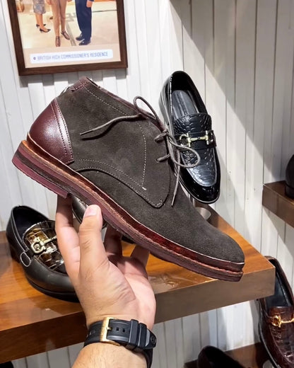Dark Grey Suede Goodyear Welted Chukka Boots