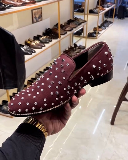 Burgundy Silver Studded Moccasins