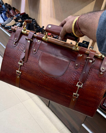 Burnished Cognac Brown Cobra Scaled Duffle Bag